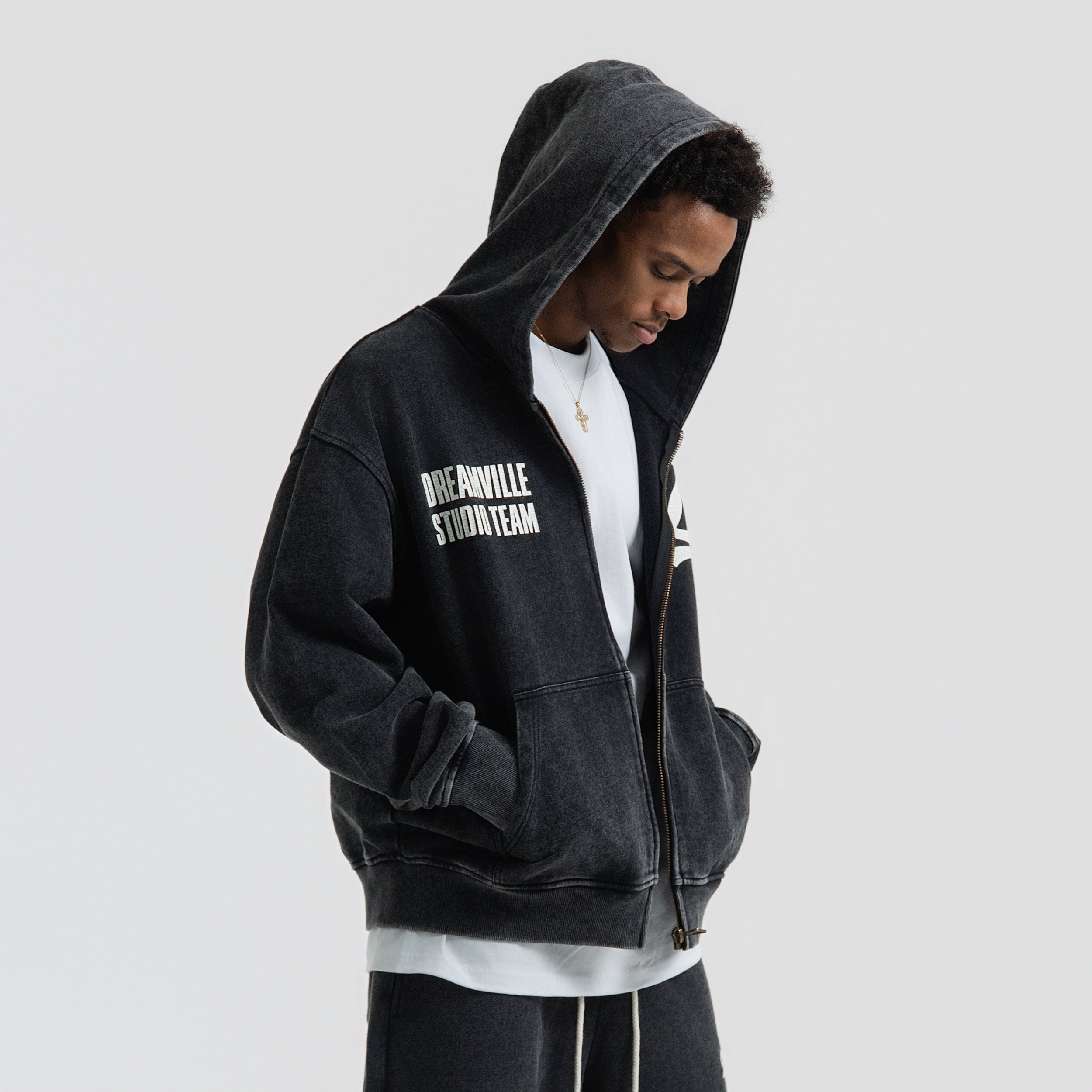 STUDIO TEAM ZIP UP HOODIE WASHED BLACK – Dreamville Official Store
