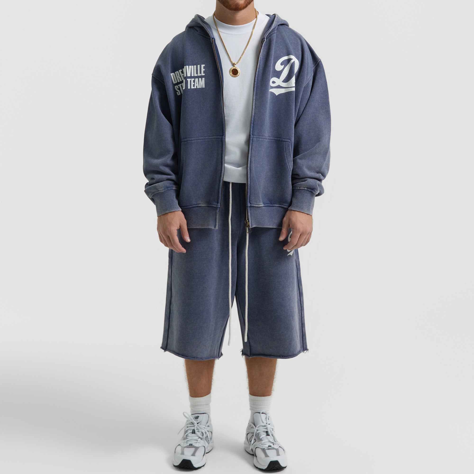 STUDIO TEAM ZIP UP HOODIE WASHED BLUE