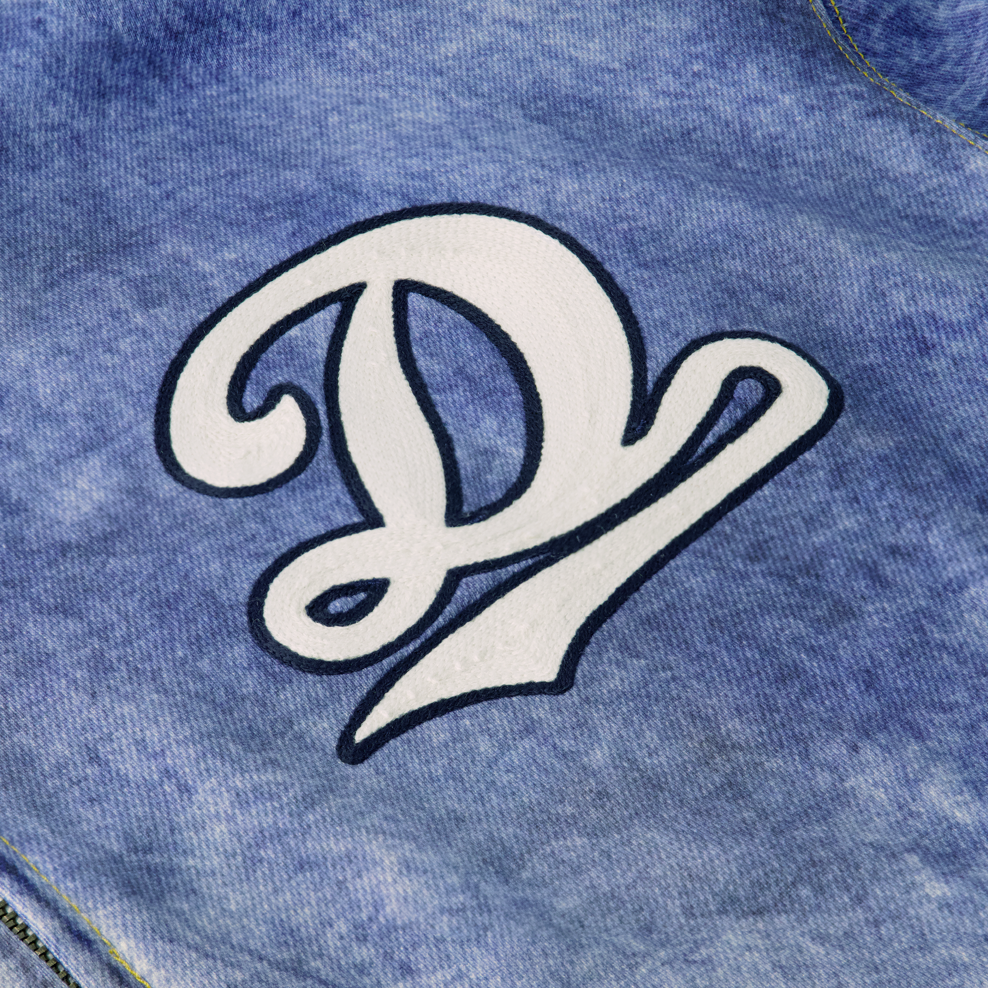 DV WORLDWIDE DENIM PRINTED ZIP UP HOODIE
